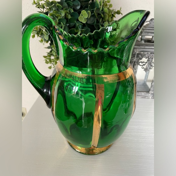 EAPG Riverside Glass Works No. 462 Emerald Green And Gold X-Ray Pattern Pitcher - Picture 6 of 8